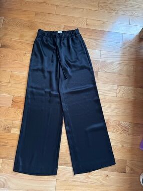 Black Wide-Leg Pull-On Satin Pants